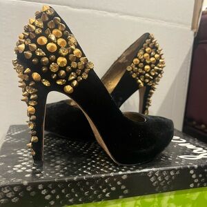 Sam Edelman Black and Gold Studded Women's Heels